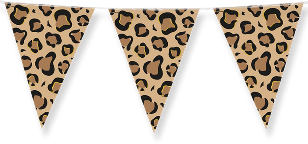 Dubbelzijdige Vlaggenlijn | Set á 3 stuks | Lengte: 10 meter | Thema: Luipaard | Kleur: Bruin